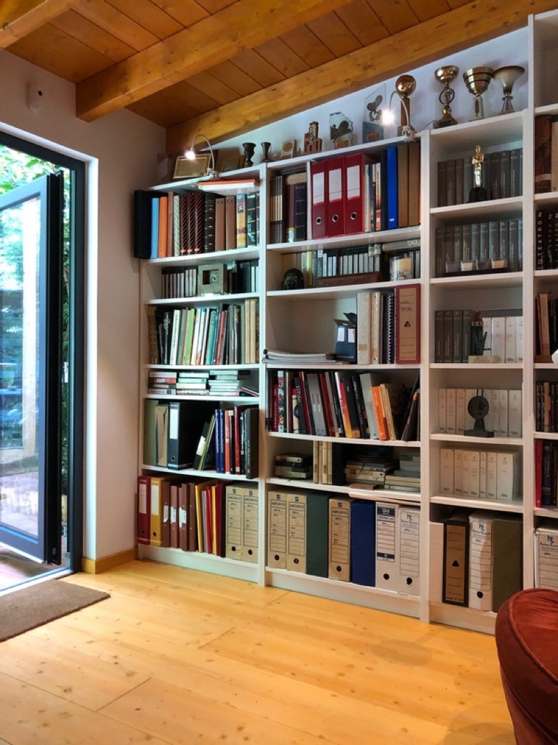Interior caseta de fusta biblioteca